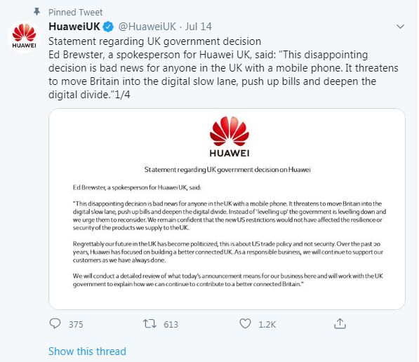 Huawei 5G UK twitter Official