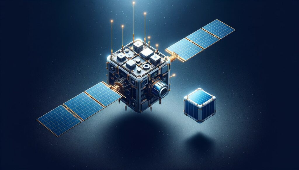 visual comparison between a traditional satellite and a nanosatellite